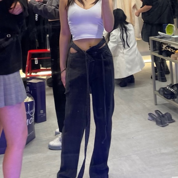 Asymmetrical Aquamarine Black Jeans - Picture 2 of 5